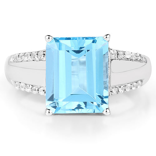 Bids.com 5.78 Carat Genuine Swiss Blue Topaz and White Topaz .925 Sterling Silver Ring Rings