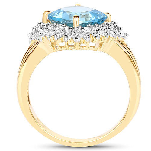 Bids.com 14K Yellow Gold Plated 4.33 Carat Genuine Swiss Blue Topaz and White Topaz .925 Sterling Silver Ring Rings