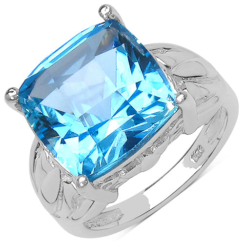 Bids.com 10.30 Carat Genuine Swiss Blue Topaz .925 Sterling Silver Ring Rings