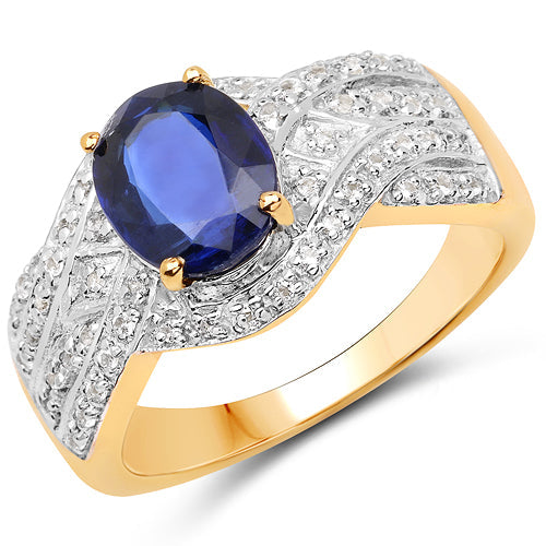 Bids.com 14K Yellow Gold Plated 2.56 Carat Genuine Kyanite and White Topaz .925 Sterling Silver Ring Rings