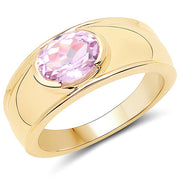 Bids.com 14K Yellow Gold Plated 2.40 Carat Genuine Kunzite .925 Sterling Silver Ring Rings