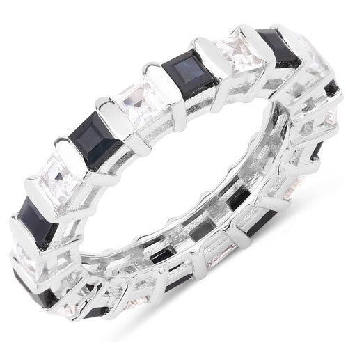 Bids.com 3.60 Carat Genuine Blue Sapphire and White Topaz .925 Sterling Silver Ring Rings