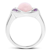 Bids.com 3.57 Carat Genuine Rose Quartz And Amethyst .925 Sterling Silver Ring Rings