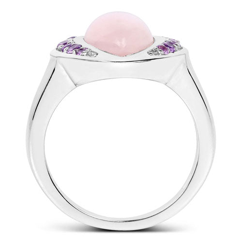 Bids.com 3.57 Carat Genuine Rose Quartz And Amethyst .925 Sterling Silver Ring Rings