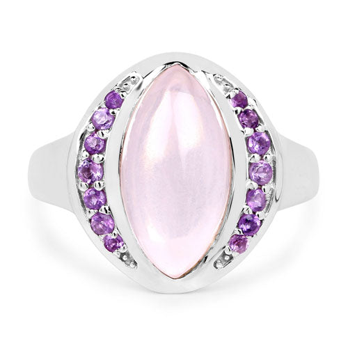 Bids.com 3.57 Carat Genuine Rose Quartz And Amethyst .925 Sterling Silver Ring Rings