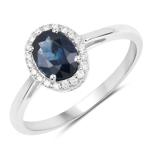 Bids.com 1.21 Carat Genuine Blue Sapphire and White Diamond 14K White Gold Ring Rings