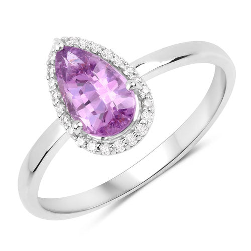 Bids.com 1.25 Carat Genuine Pink Sapphire and White Diamond 14K White Gold Ring Rings