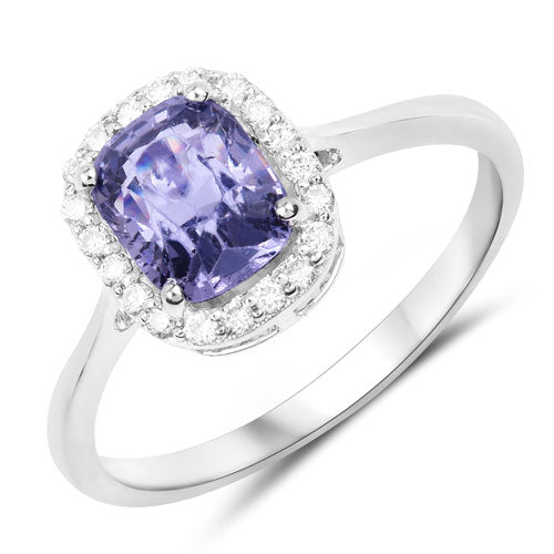 Bids.com 1.83 Carat Genuine Blue Spinel and White Diamond 14K White Gold Ring Rings