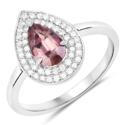 Bids.com 1.28 Carat Genuine Brownish Pink Sapphire and White Diamond 14K White Gold Ring Rings