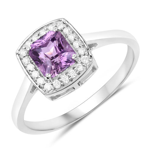 Bids.com 1.32 Carat Genuine Purple Pink Sapphire and White Diamond 14K White Gold Ring Rings