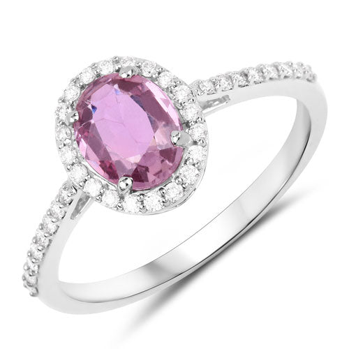 Bids.com 1.33 Carat Genuine Pink Sapphire and White Diamond 14K White Gold Ring Rings