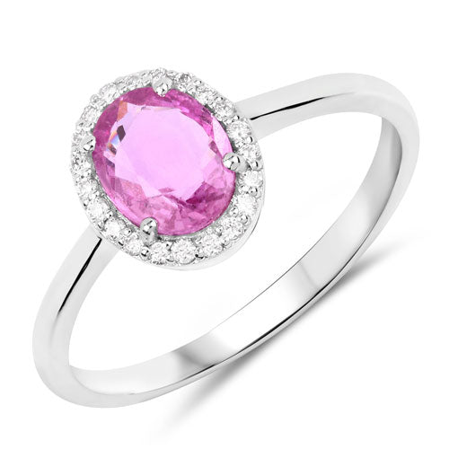 Bids.com 1.12 Carat Genuine Pink Sapphire and White Diamond 14K White Gold Ring Rings