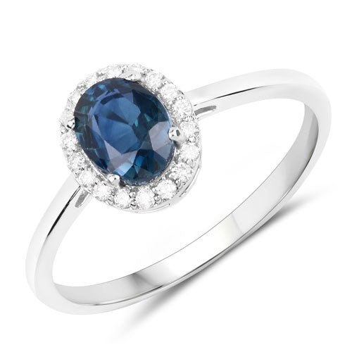 Bids.com 1.20 Carat Genuine Blue Sapphire and White Diamond 14K White Gold Ring Rings