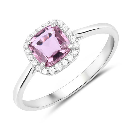 Bids.com 0.97 Carat Genuine Pink Sapphire and White Diamond 14K White Gold Ring Rings
