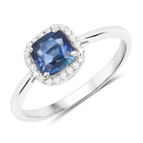 Bids.com 1.15 Carat Genuine Blue Sapphire and White Diamond 14K White Gold Ring Rings