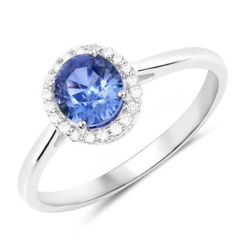 Bids.com 1.27 Carat Genuine Blue Sapphire and White Diamond 14K White Gold Ring Rings