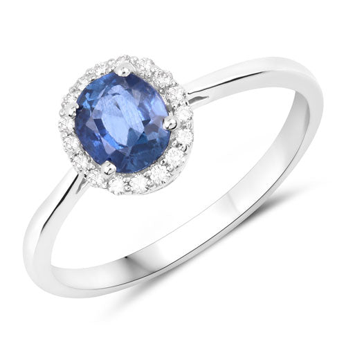 Bids.com 1.06 Carat Genuine Blue Sapphire and White Diamond 14K White Gold Ring Rings