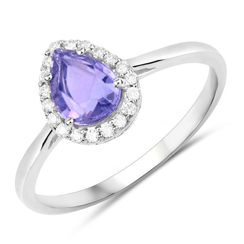 Bids.com 1.23 Carat Genuine Purple Pink Sapphire and White Diamond 14K White Gold Ring Rings