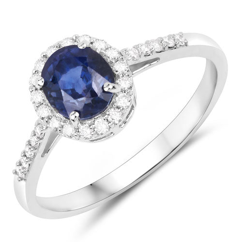 Bids.com 1.60 Carat Genuine Purple Blue Sapphire and White Diamond 14K White Gold Ring Rings