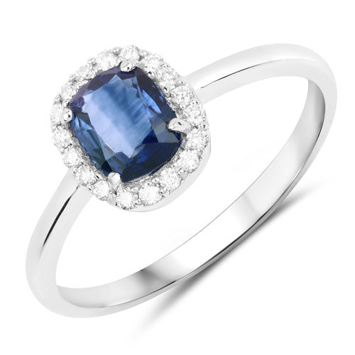 Bids.com 1.17 Carat Genuine Blue Sapphire and White Diamond 14K White Gold Ring Rings