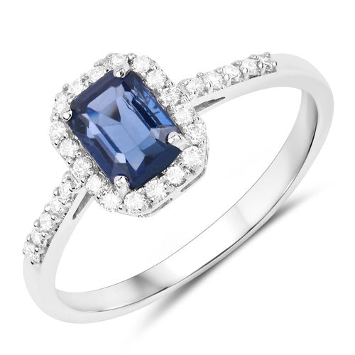Bids.com 1.29 Carat Genuine Blue Sapphire and White Diamond 14K White Gold Ring Rings