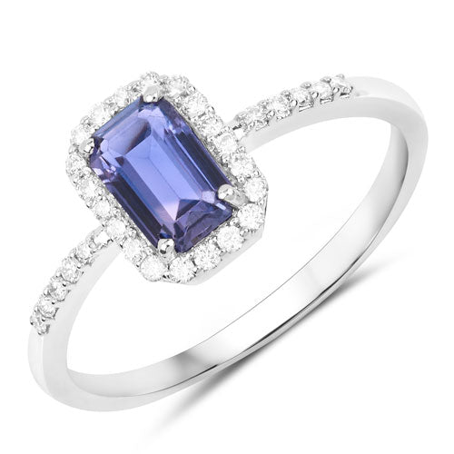 Bids.com 1.01 Carat Genuine Purple Blue Sapphire and White Diamond 14K White Gold Ring Rings