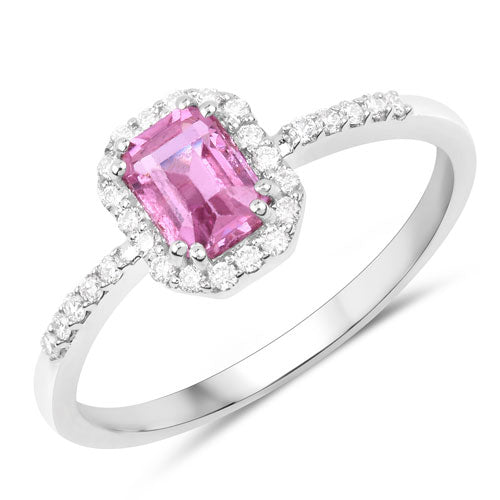 Bids.com 0.99 Carat Genuine Pink Sapphire and White Diamond 14K White Gold Ring Rings