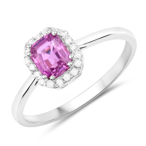 Bids.com 1.09 Carat Genuine Pink Sapphire and White Diamond 14K White Gold Ring Rings