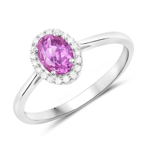 Bids.com 1.83 Carat Genuine Pink Sapphire and White Diamond 14K White Gold Ring Rings