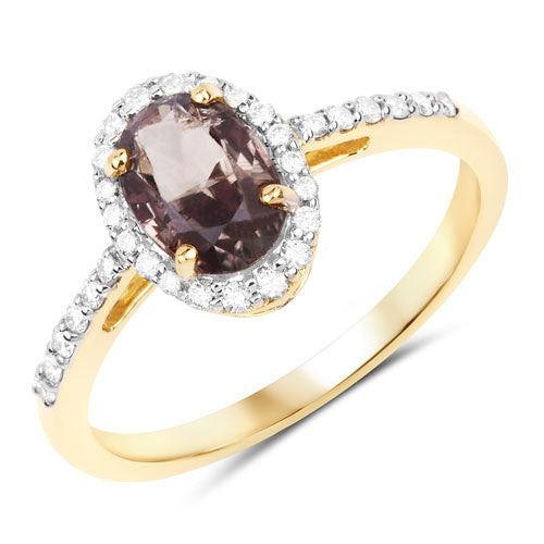 Bids.com 1.68 Carat Genuine Brownish Pink Sapphire and White Diamond 14K Yellow Gold Ring Rings