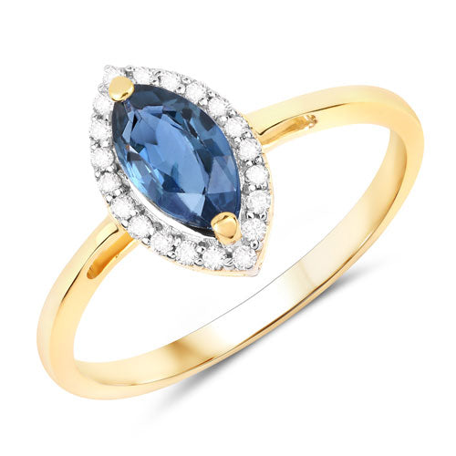 Bids.com 1.17 Carat Genuine Blue Sapphire and White Diamond 14K Yellow Gold Ring Rings