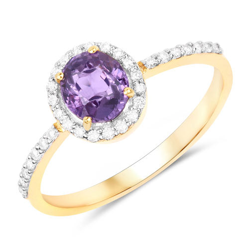 Bids.com 1.16 Carat Genuine Purple Pink Sapphire and White Diamond 14K Yellow Gold Ring Rings