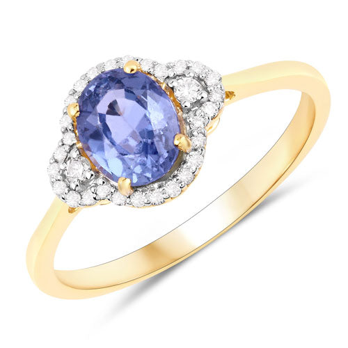 Bids.com 1.27 Carat Genuine Blue Sapphire and White Diamond 14K Yellow Gold Ring Rings