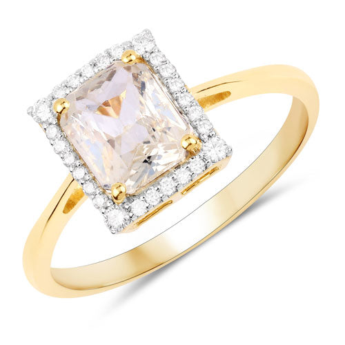 Bids.com 1.63 Carat Genuine White Sapphire and White Diamond 14K Yellow Gold Ring Rings