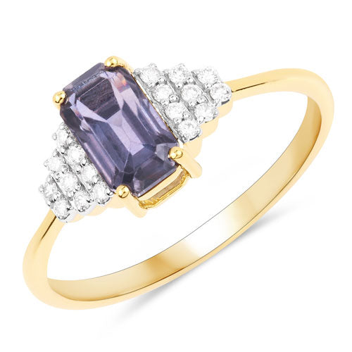 Bids.com 1.31 Carat Genuine Brownish Purple Sapphire and White Diamond 14K Yellow Gold Ring Rings