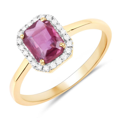 Bids.com 1.30 Carat Genuine Pink Sapphire and White Diamond 14K Yellow Gold Ring Rings