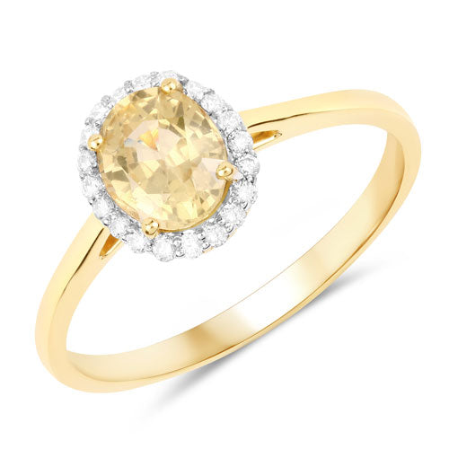 Bids.com 1.19 Carat Genuine Yellow Sapphire and White Diamond 14K Yellow Gold Ring Rings