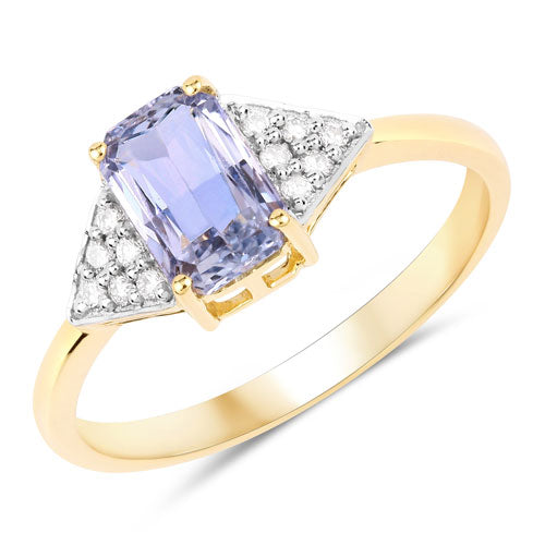 Bids.com 1.47 Carat Genuine Blue Sapphire and White Diamond 14K Yellow Gold Ring Rings