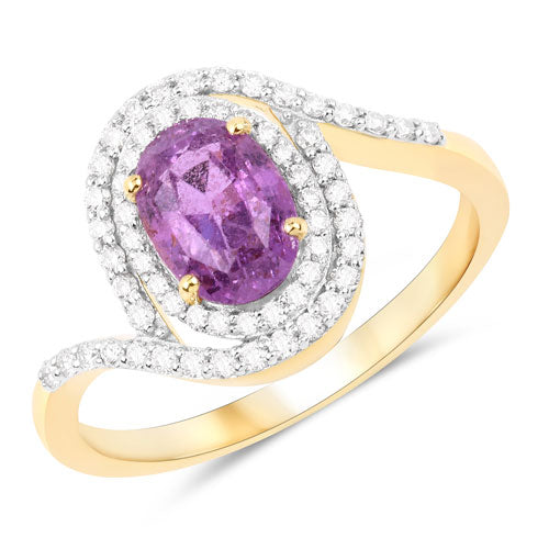 Bids.com 2.01 Carat Genuine Pink Sapphire and White Diamond 14K Yellow Gold Ring Rings