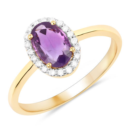 Bids.com 1.24 Carat Genuine Purple Pink Sapphire and White Diamond 14K Yellow Gold Ring Rings