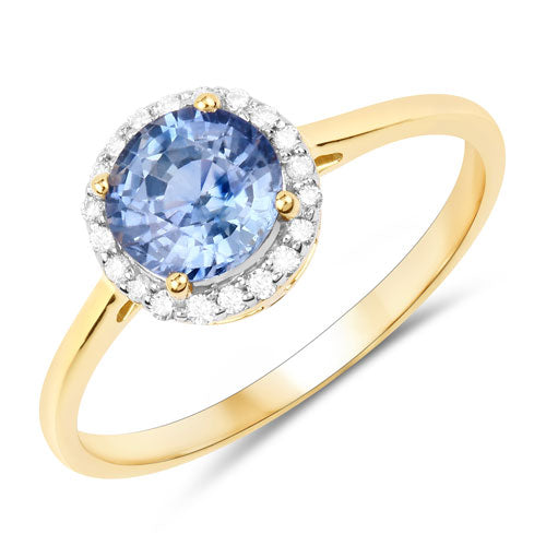 Bids.com 1.35 Carat Genuine Blue Sapphire and White Diamond 14K Yellow Gold Ring Rings