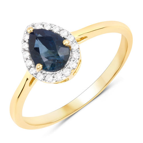Bids.com 1.22 Carat Genuine Blue Sapphire and White Diamond 14K Yellow Gold Ring Rings