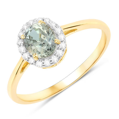 Bids.com 1.29 Carat Genuine Green Sapphire and White Diamond 14K Yellow Gold Ring Rings