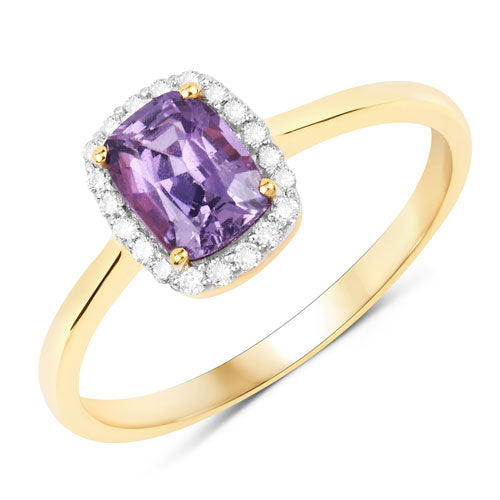 Bids.com 1.16 Carat Genuine Purple Pink Sapphire and White Diamond 14K Yellow Gold Ring Rings