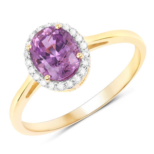 Bids.com 1.63 Carat Genuine Pink Sapphire and White Diamond 14K Yellow Gold Ring Rings