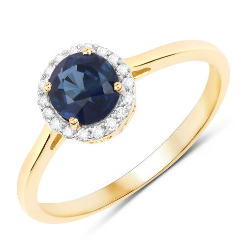 Bids.com 1.07 Carat Genuine Blue Sapphire and White Diamond 14K Yellow Gold Ring Rings