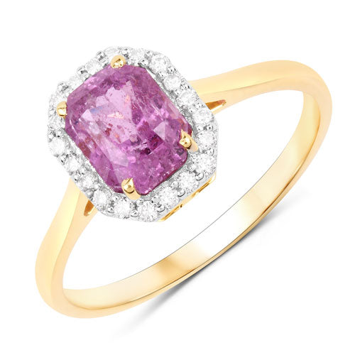 Bids.com 1.91 Carat Genuine Pink Sapphire and White Diamond 14K Yellow Gold Ring Rings