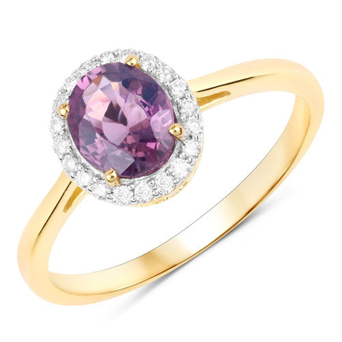 Bids.com 1.26 Carat Genuine Purple Pink Sapphire and White Diamond 14K Yellow Gold Ring Rings