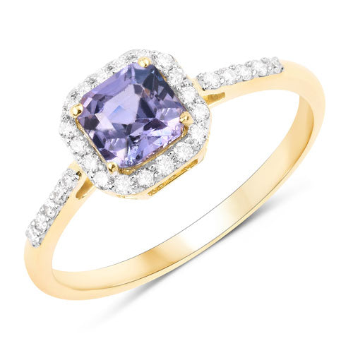Bids.com 1.27 Carat Genuine Purple Pink Sapphire and White Diamond 14K Yellow Gold Ring Rings
