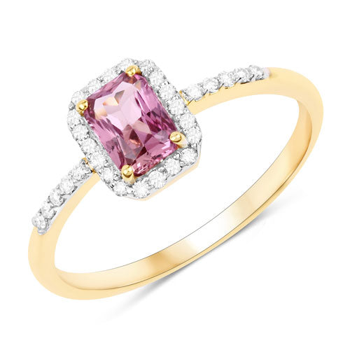 Bids.com 0.90 Carat Genuine Pink Sapphire and White Diamond 14K Yellow Gold Ring Rings